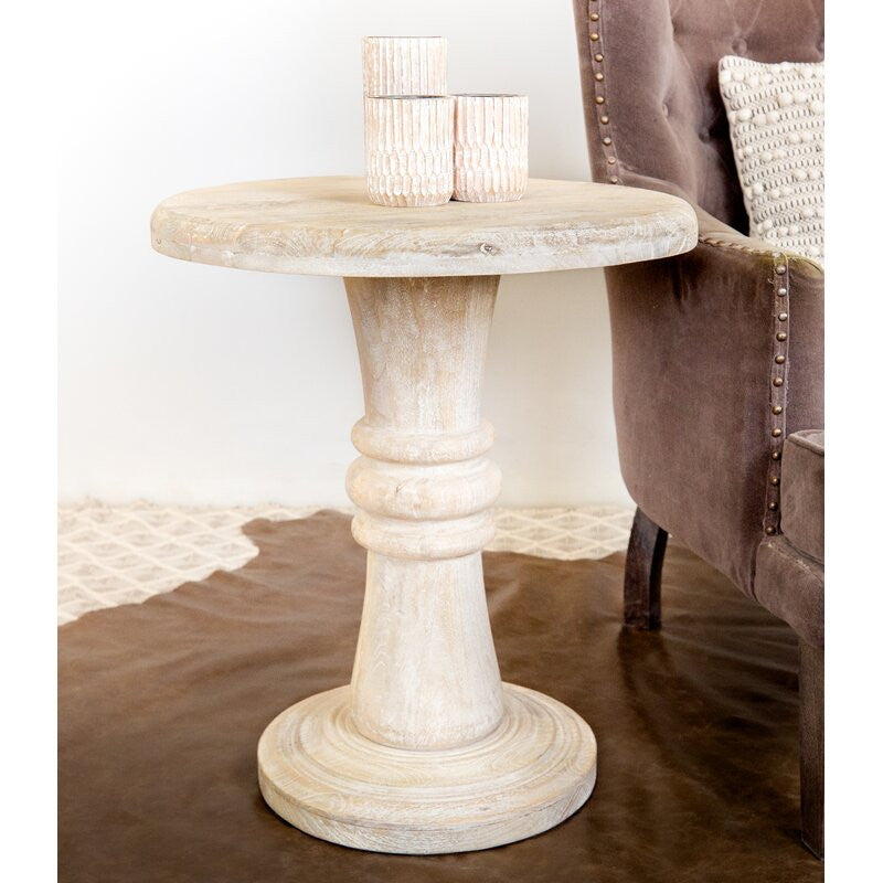 Rustic Natural Turned Pedestal End Table By Homeroots | End Tables | Modishstore - 5