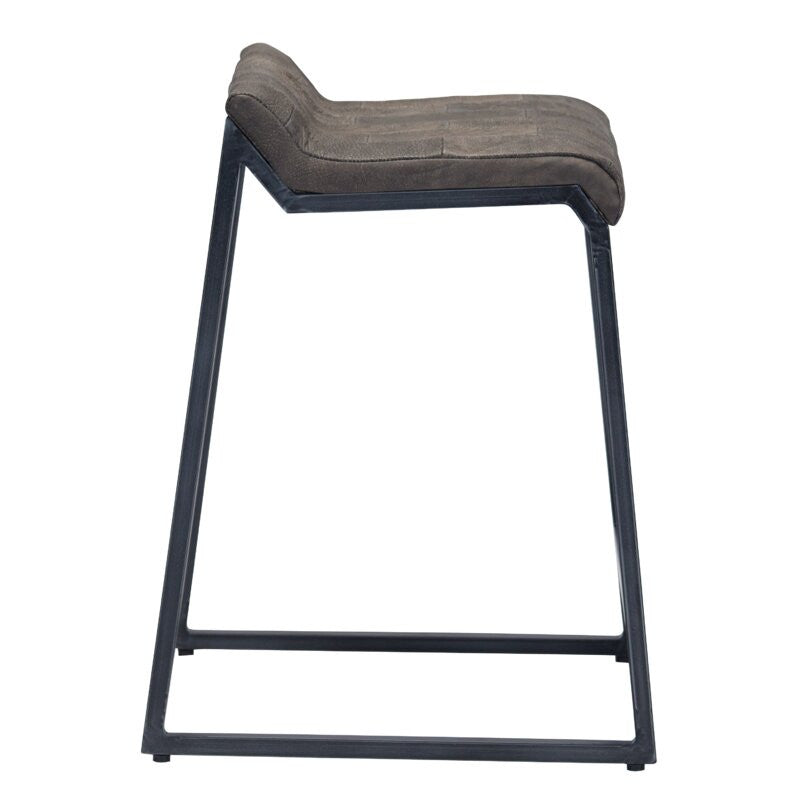 Brown Leather And Dark Grey Counter Stool By Homeroots | Counter Stools | Modishstore