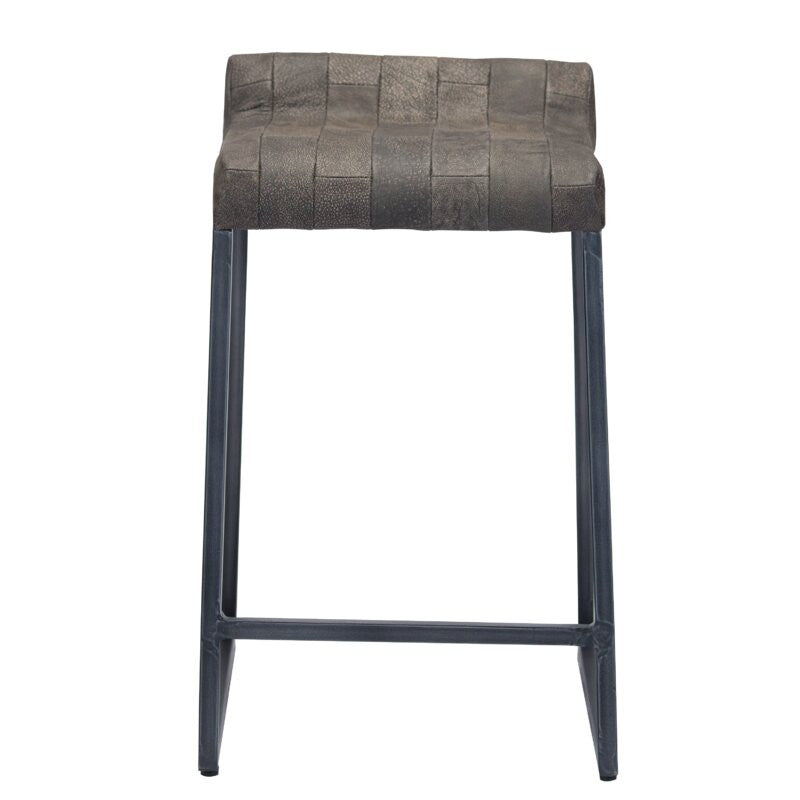 Brown Leather And Dark Grey Counter Stool By Homeroots | Counter Stools | Modishstore - 2