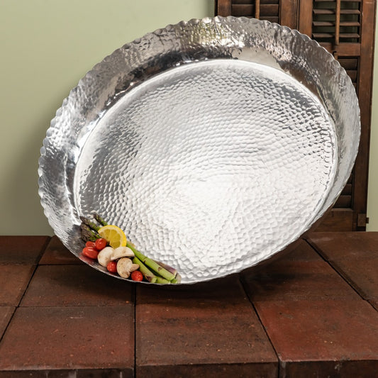 Round Silver Hammered Tray By Homeroots | Trays | Modishstore