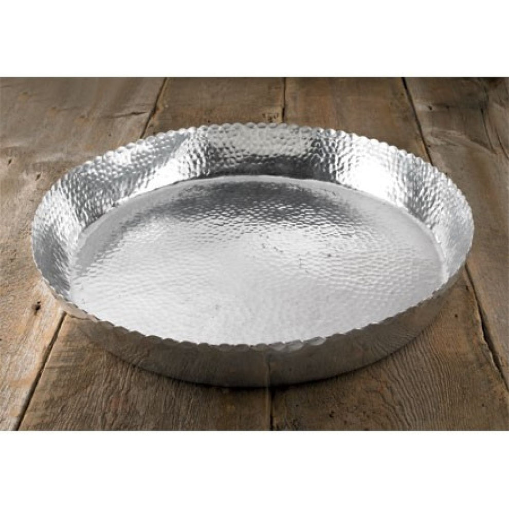 Round Silver Hammered Tray By Homeroots | Trays | Modishstore - 2