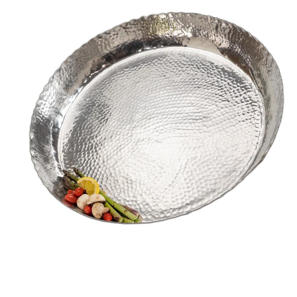 Round Silver Hammered Tray By Homeroots | Trays | Modishstore - 3