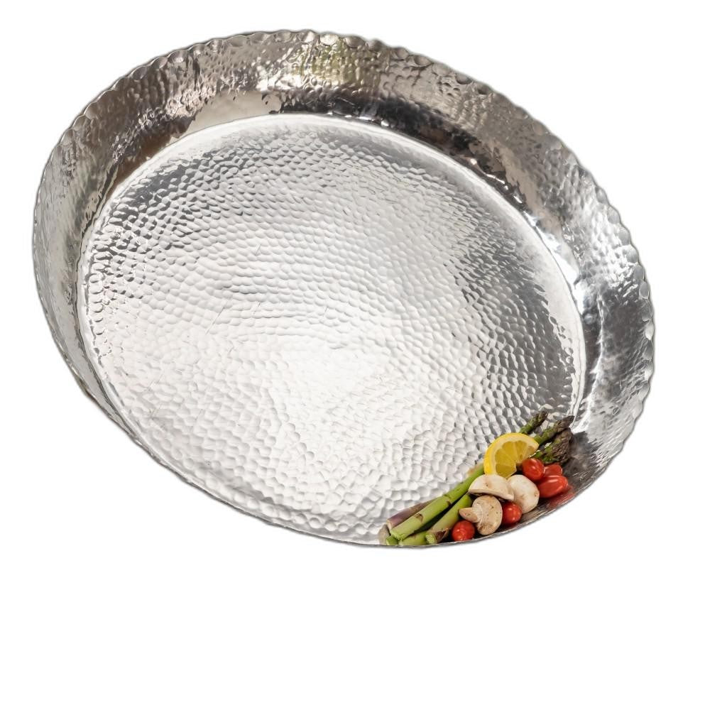 Round Silver Hammered Tray By Homeroots | Trays | Modishstore - 4
