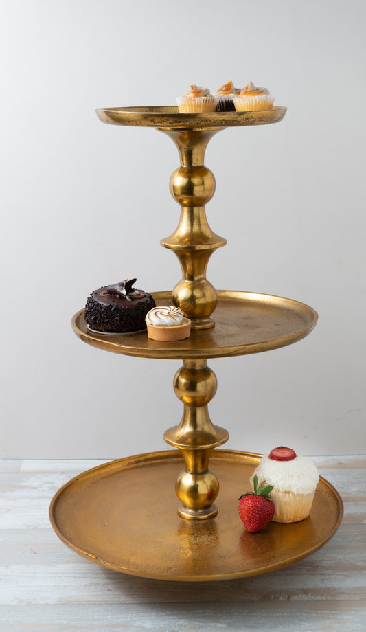 Gold Decorative Three Tier Stand By Homeroots | Decorative Trays & Dishes | Modishstore