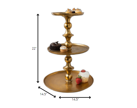 Gold Decorative Three Tier Stand By Homeroots | Decorative Trays & Dishes | Modishstore - 7