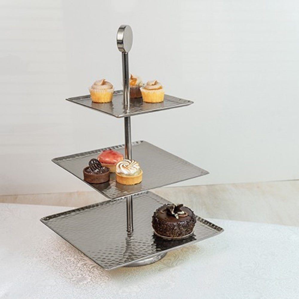 Hammered Square Shaped Three Tier Stand By Homeroots | Trays & Pedestals | Modishstore