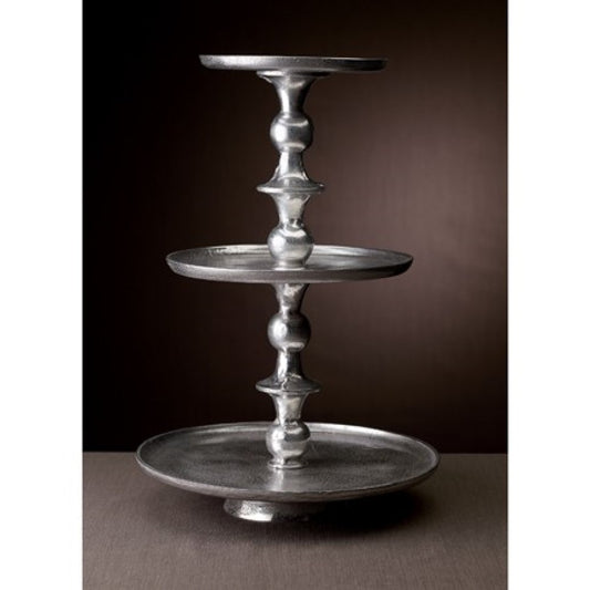 Round Silver Polished Three Tier Stand By Homeroots | Trays & Pedestals | Modishstore