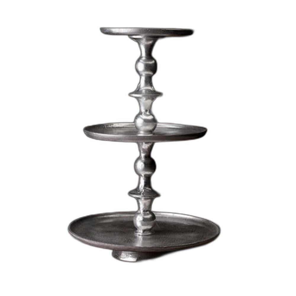 Round Silver Polished Three Tier Stand By Homeroots | Trays & Pedestals | Modishstore - 2
