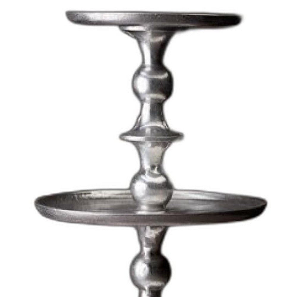 Round Silver Polished Three Tier Stand By Homeroots | Trays & Pedestals | Modishstore - 4