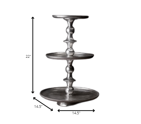 Round Silver Polished Three Tier Stand By Homeroots | Trays & Pedestals | Modishstore - 6