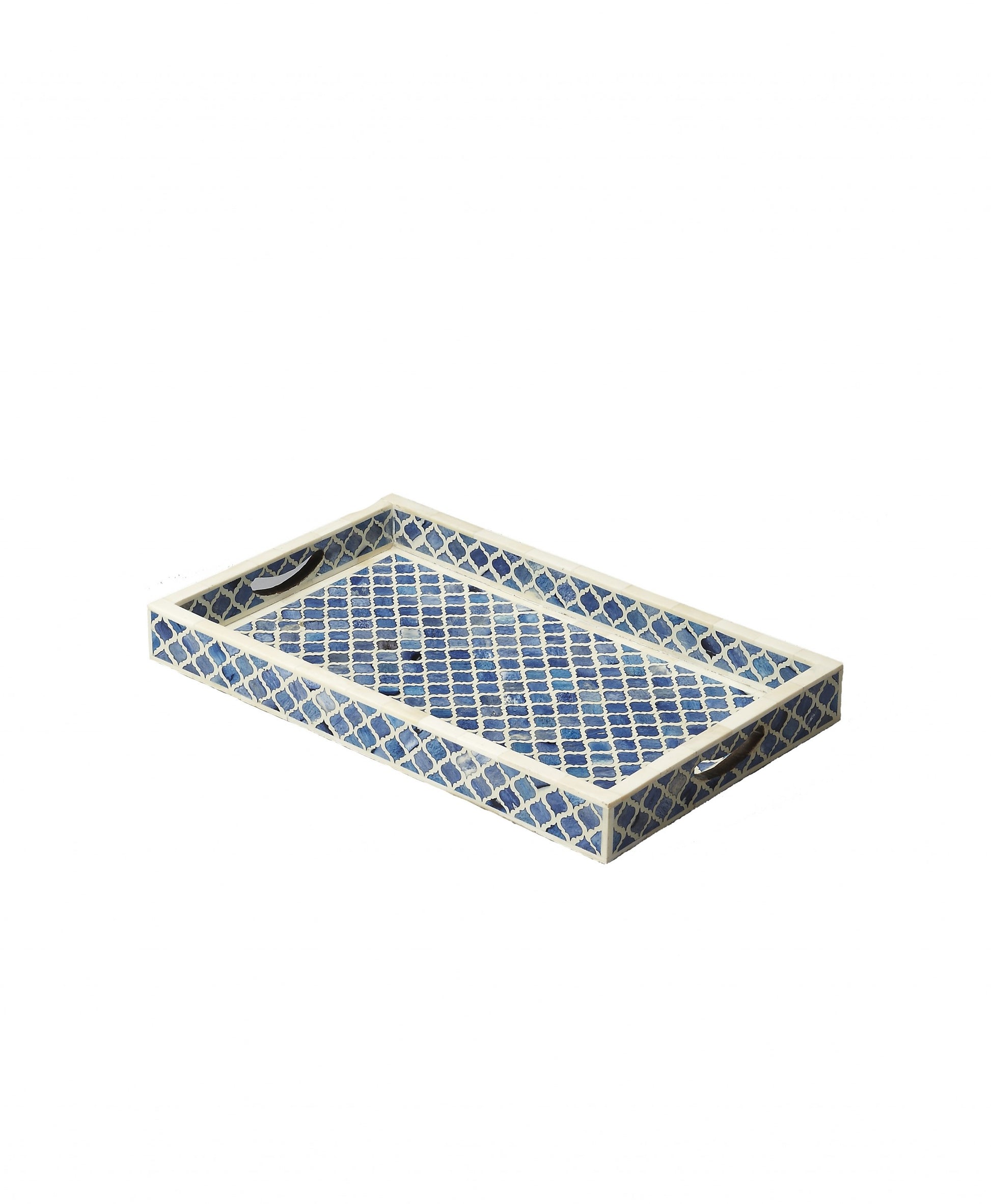 Blue Quatrefoil Bone Inlay Serving Tray By Homeroots | Trays | Modishstore