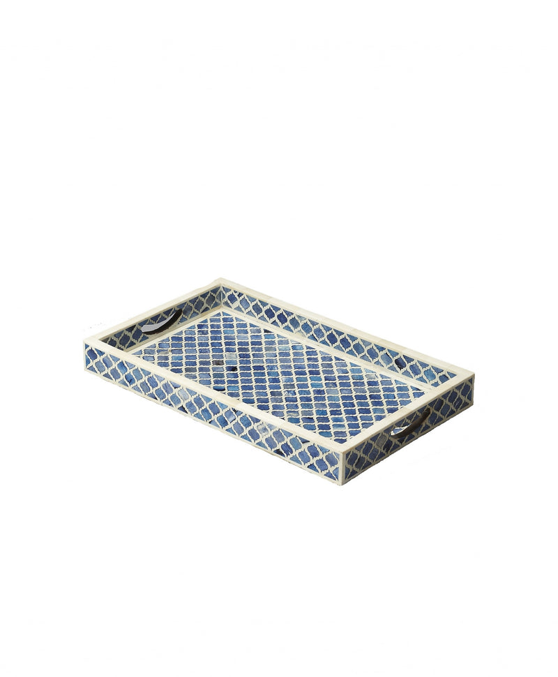 Blue Quatrefoil Bone Inlay Serving Tray By Homeroots | Trays | Modishstore