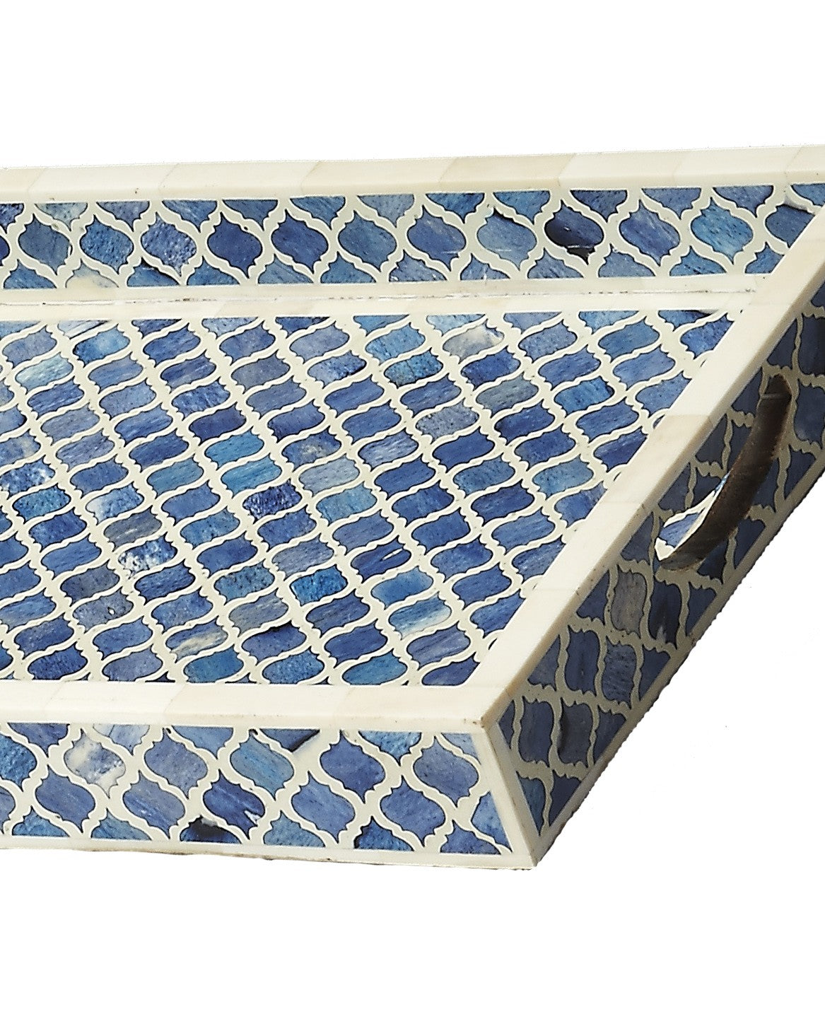 Blue Quatrefoil Bone Inlay Serving Tray By Homeroots | Trays | Modishstore - 2