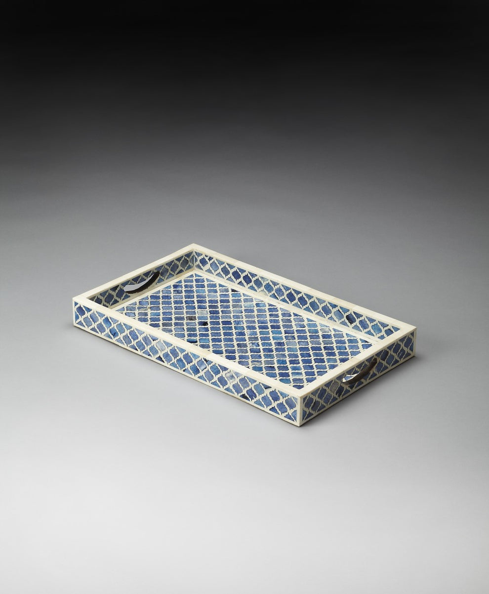 Blue Quatrefoil Bone Inlay Serving Tray By Homeroots | Trays | Modishstore - 3