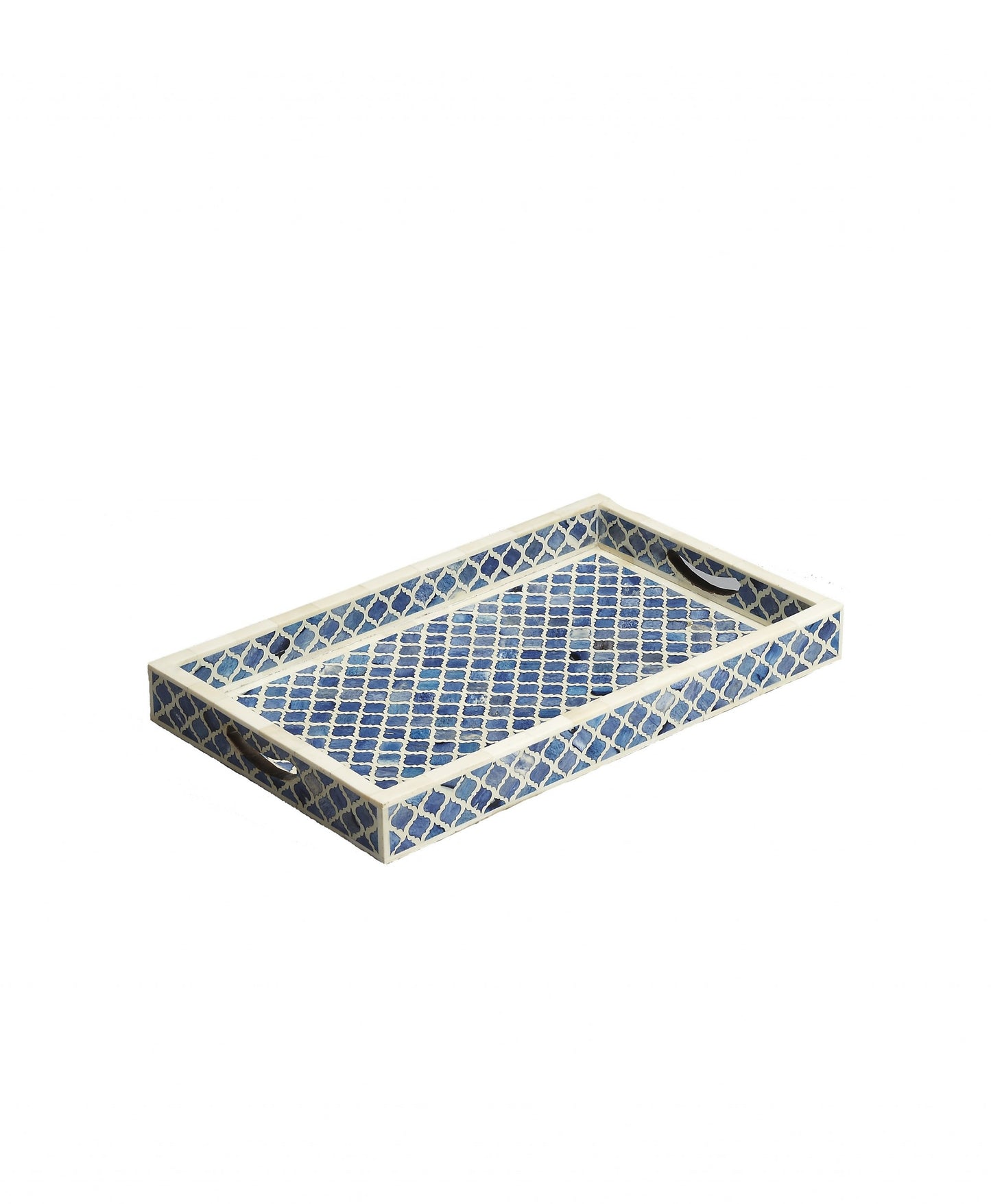Blue Quatrefoil Bone Inlay Serving Tray By Homeroots | Trays | Modishstore - 4