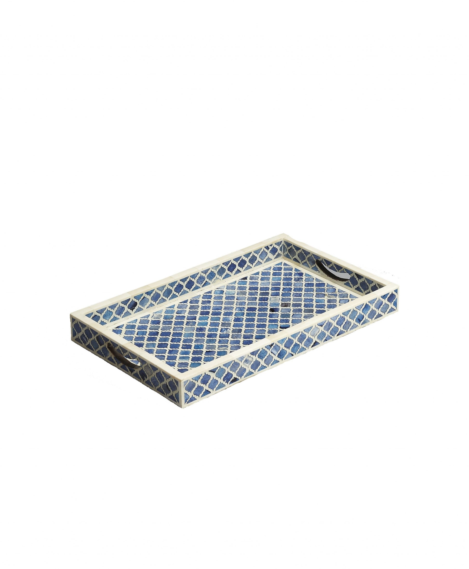 Blue Quatrefoil Bone Inlay Serving Tray By Homeroots | Trays | Modishstore - 4