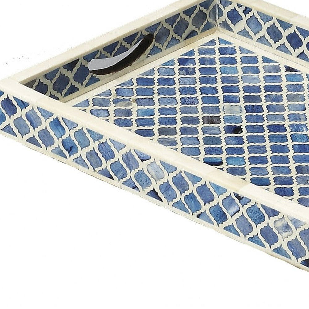 Blue Quatrefoil Bone Inlay Serving Tray By Homeroots | Trays | Modishstore - 5