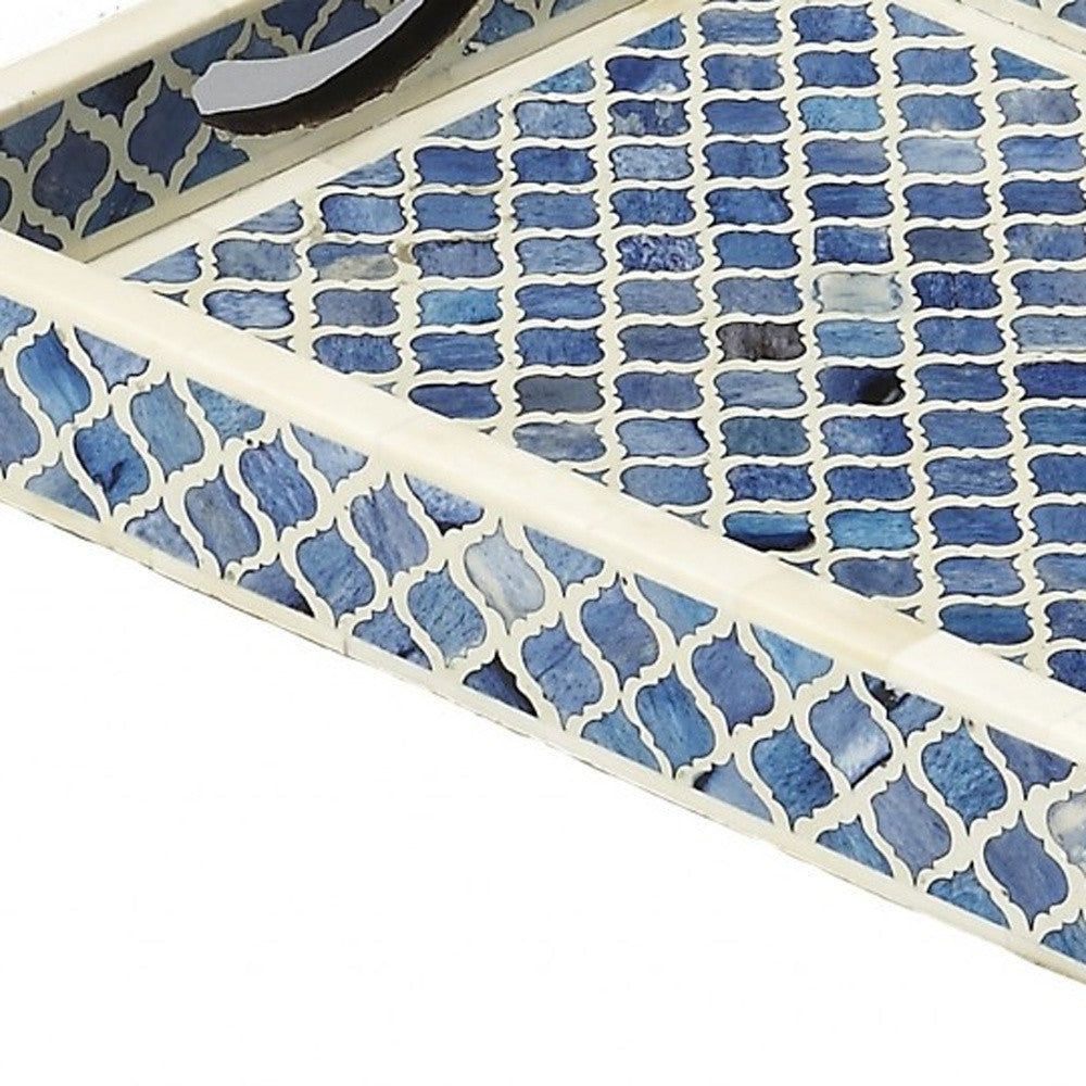 Blue Quatrefoil Bone Inlay Serving Tray By Homeroots | Trays | Modishstore - 6