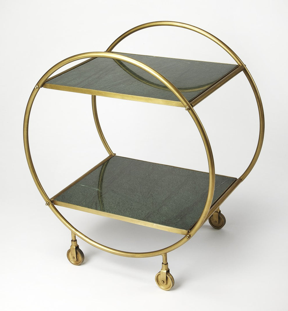 Modern Gold And Green Marble Rolling Server By Homeroots | Bar Carts | Modishstore