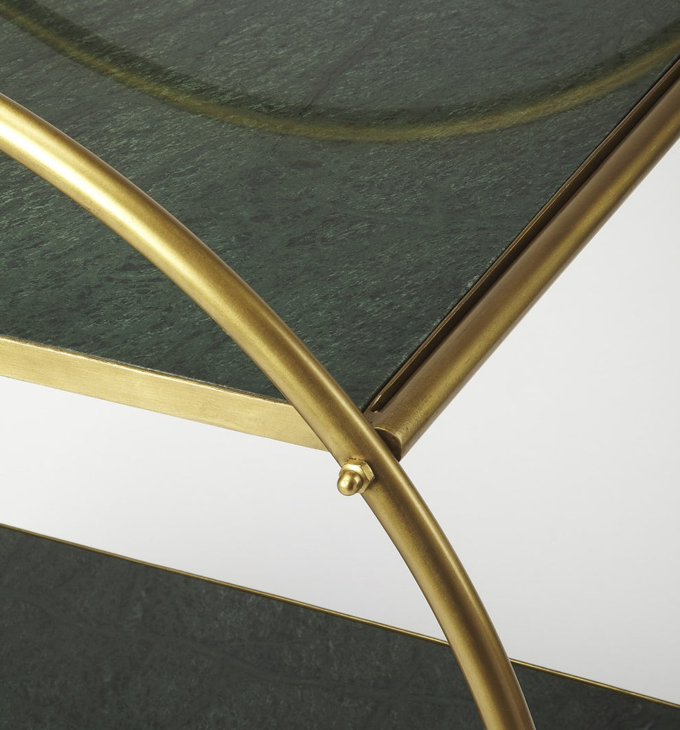 Modern Gold And Green Marble Rolling Server By Homeroots | Bar Carts | Modishstore - 2