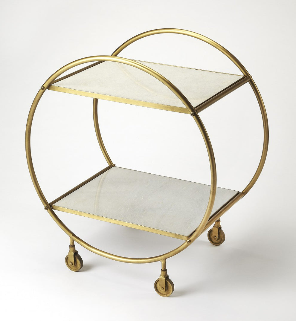 Modern Gold And Green Marble Rolling Server By Homeroots | Bar Carts | Modishstore - 3