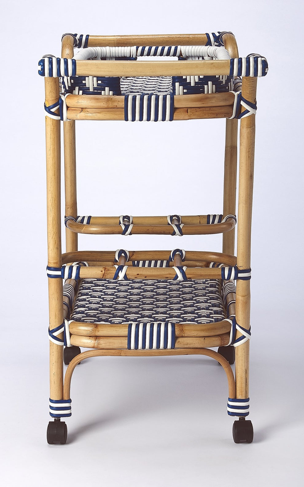 Blue And White Rattan Bar Cart By Homeroots | Bar Carts | Modishstore - 4