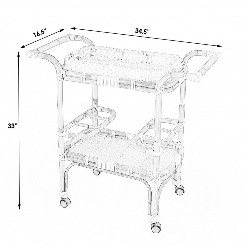 Blue And White Rattan Bar Cart By Homeroots | Bar Carts | Modishstore - 5
