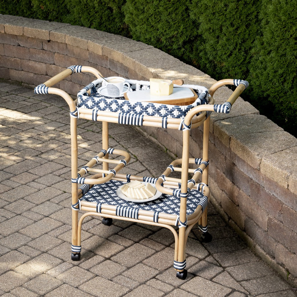 Blue And White Rattan Bar Cart By Homeroots | Bar Carts | Modishstore - 8