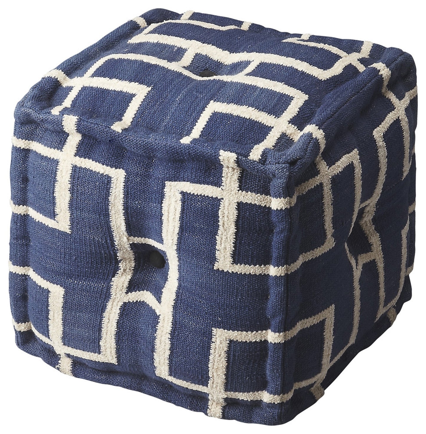 Blue Square Cotton Pouf Ottoman By Homeroots | Ottomans | Modishstore