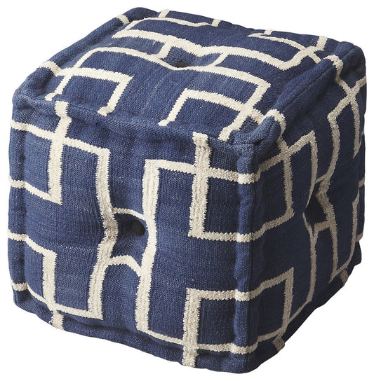 Blue Square Cotton Pouf Ottoman By Homeroots | Ottomans | Modishstore