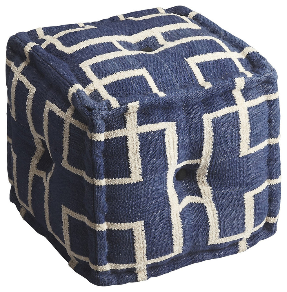 Blue Square Cotton Pouf Ottoman By Homeroots | Ottomans | Modishstore - 2