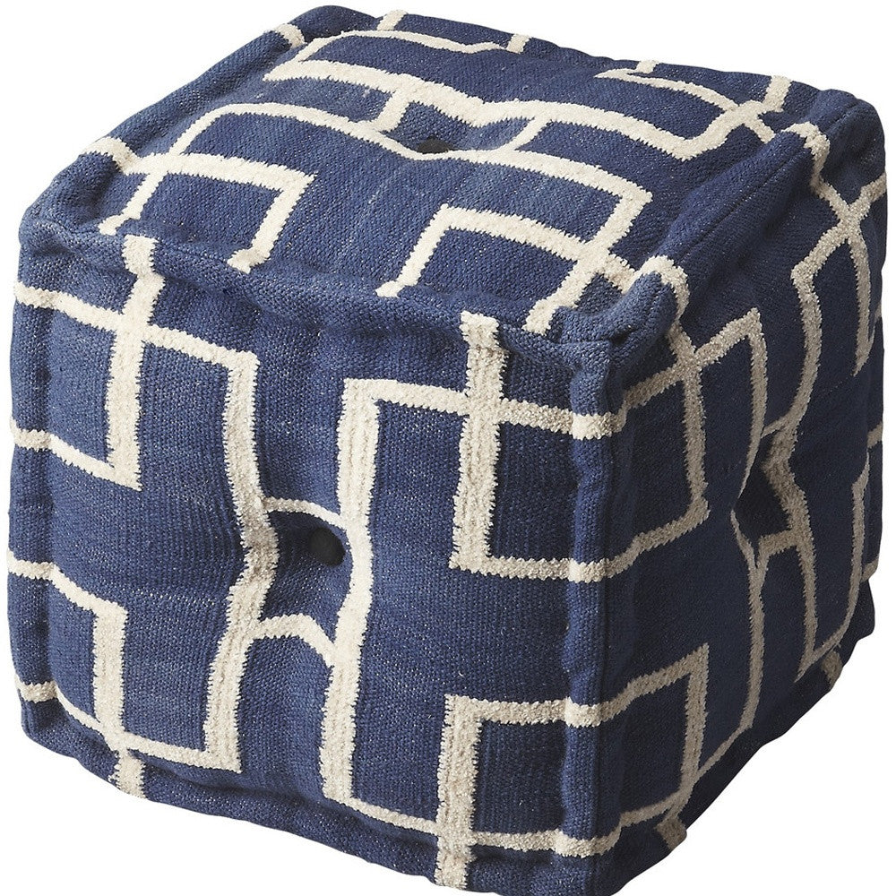 Blue Square Cotton Pouf Ottoman By Homeroots | Ottomans | Modishstore - 3