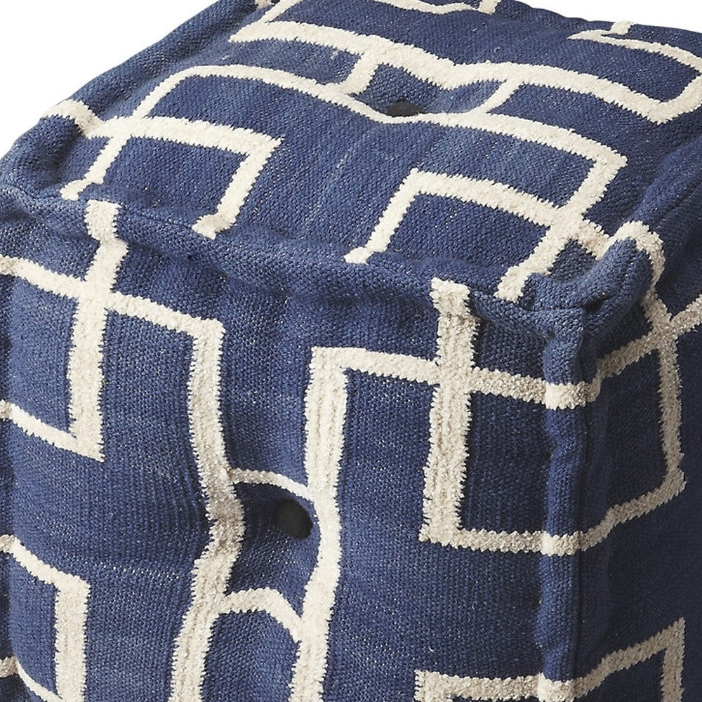 Blue Square Cotton Pouf Ottoman By Homeroots | Ottomans | Modishstore - 5