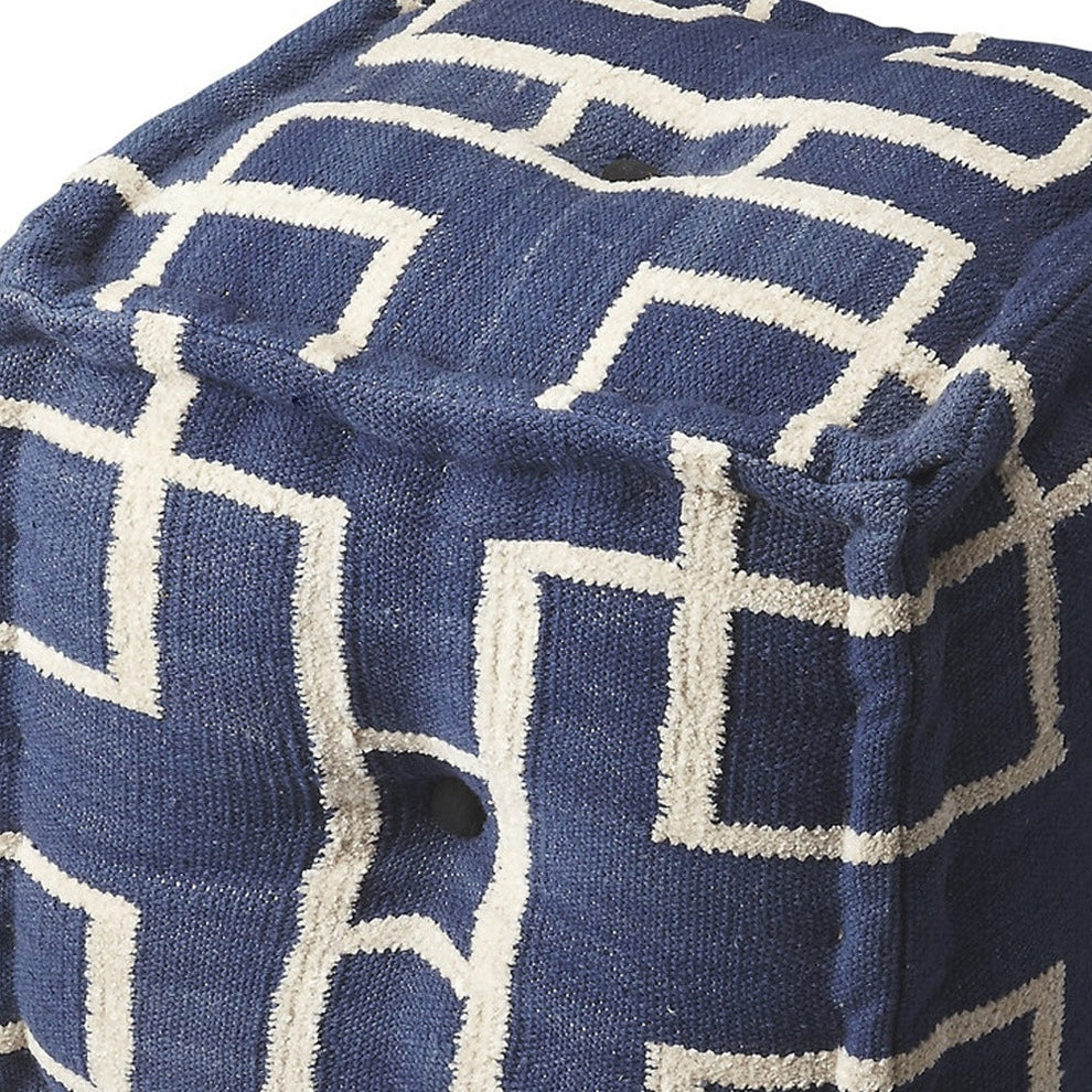 Blue Square Cotton Pouf Ottoman By Homeroots | Ottomans | Modishstore - 5
