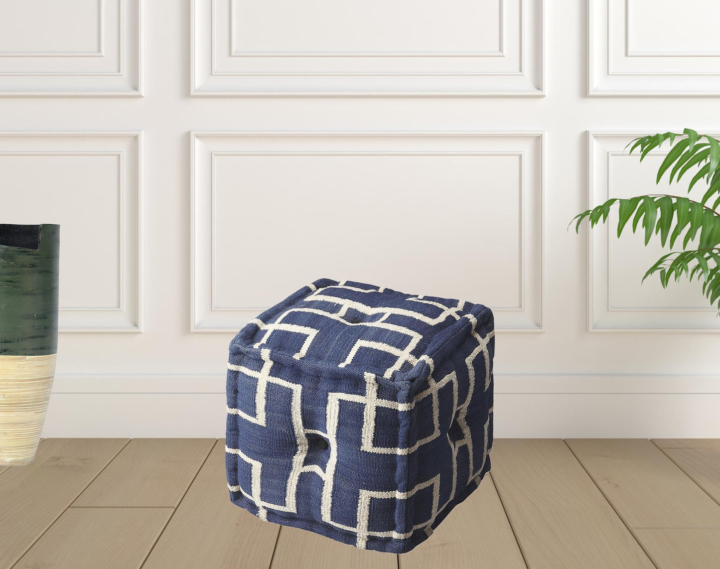 Blue Square Cotton Pouf Ottoman By Homeroots | Ottomans | Modishstore - 4
