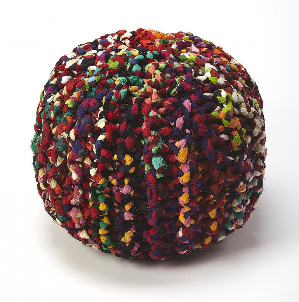Boho Multi Color Rag Pouf Ottoman By Homeroots | Ottomans | Modishstore