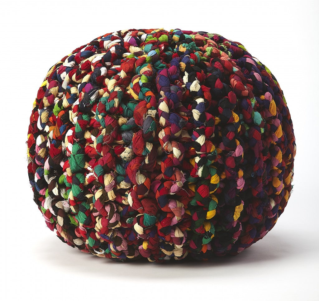 Boho Multi Color Rag Pouf Ottoman By Homeroots | Ottomans | Modishstore - 2