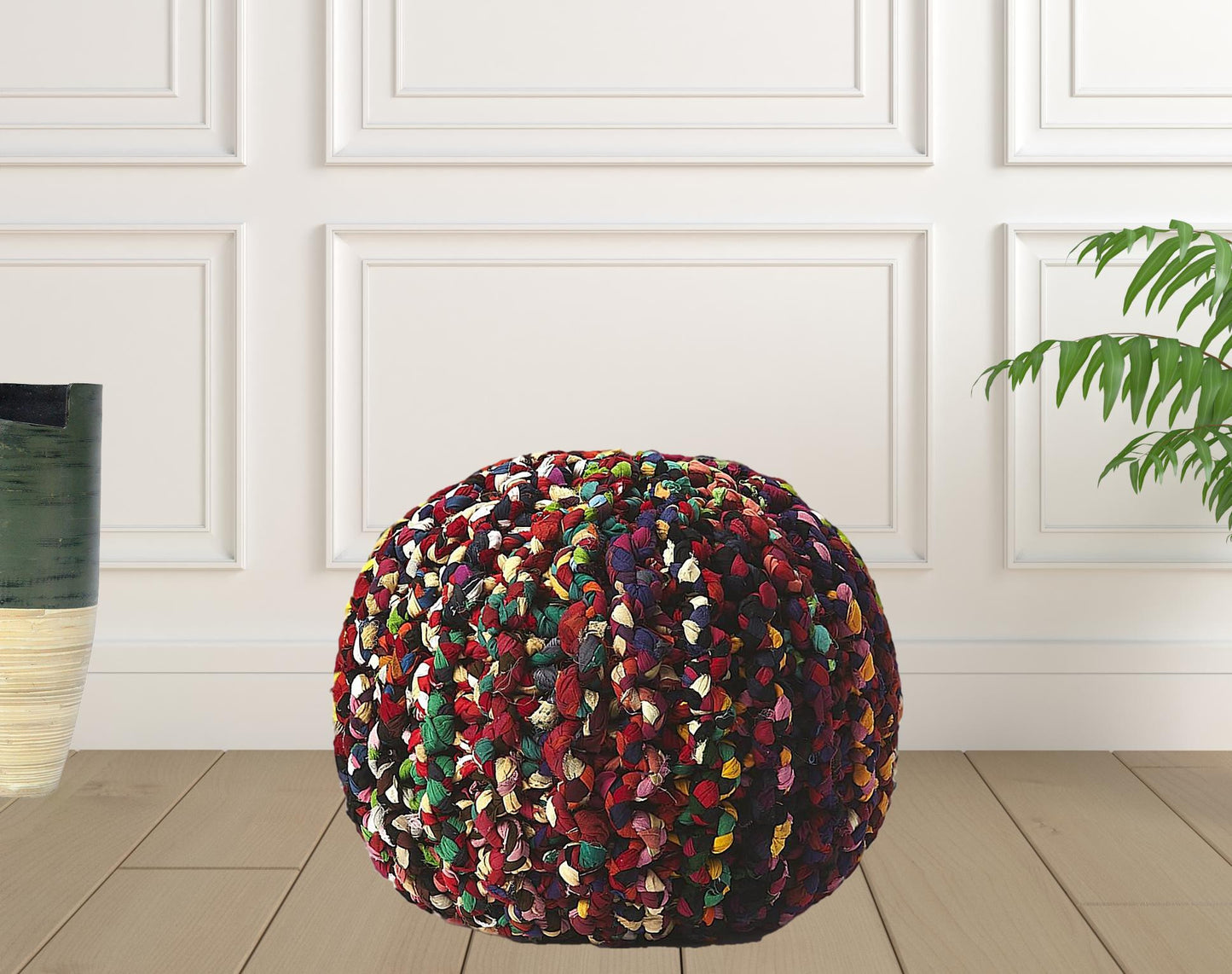 Boho Multi Color Rag Pouf Ottoman By Homeroots | Ottomans | Modishstore - 3