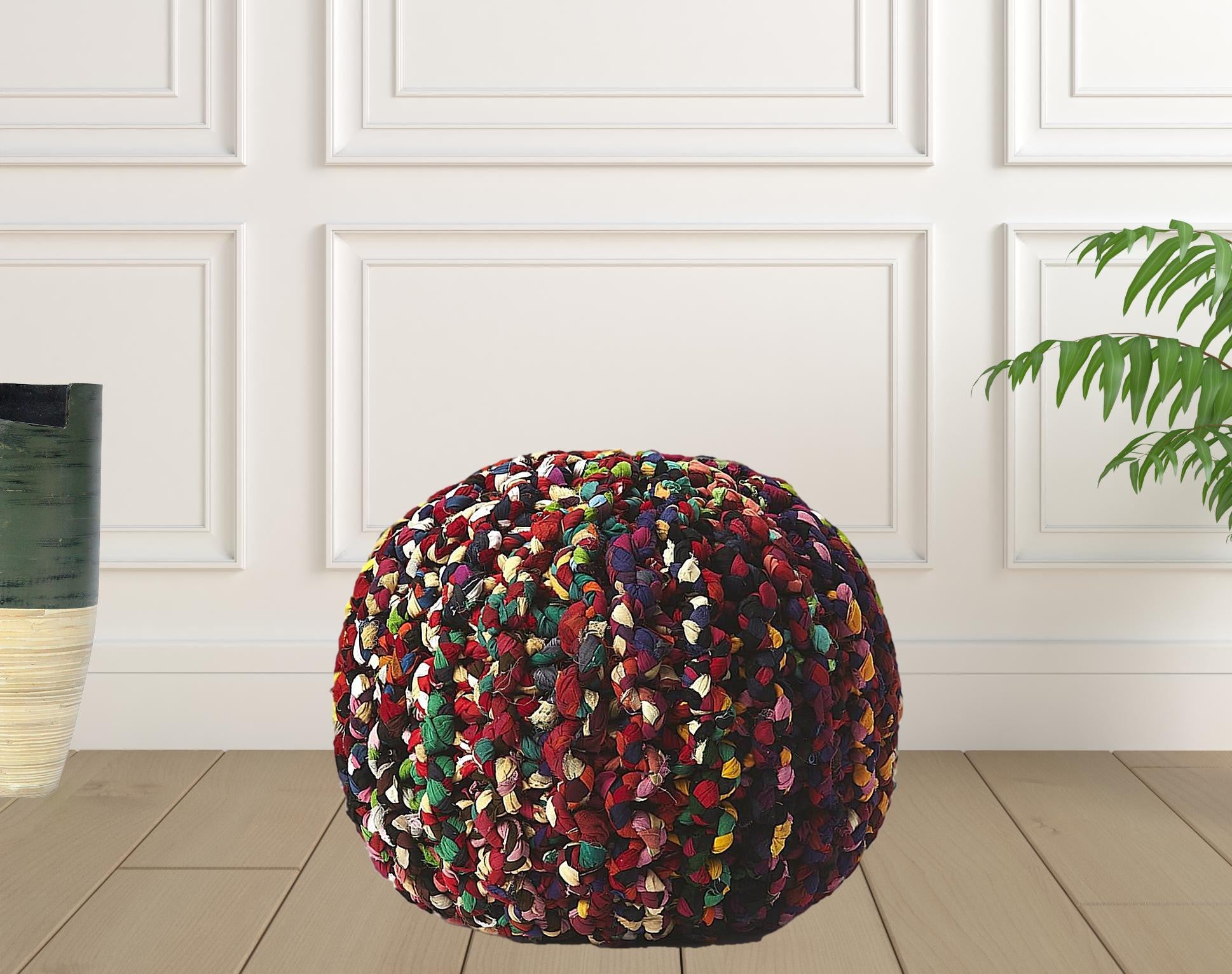Boho Multi Color Rag Pouf Ottoman By Homeroots | Ottomans | Modishstore - 3