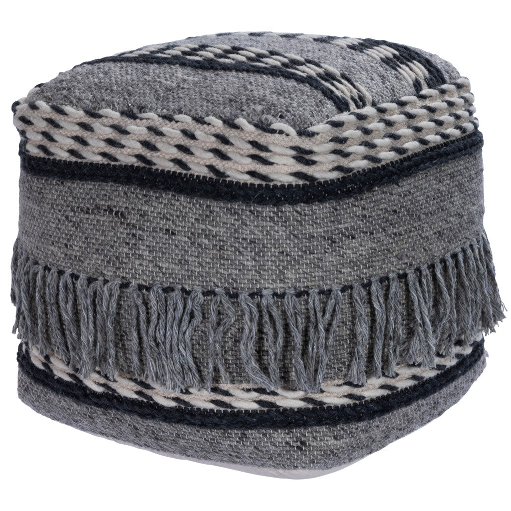 Boho Square Black and Gray Pouf Ottoman By Homeroots | Ottomans | Modishstore
