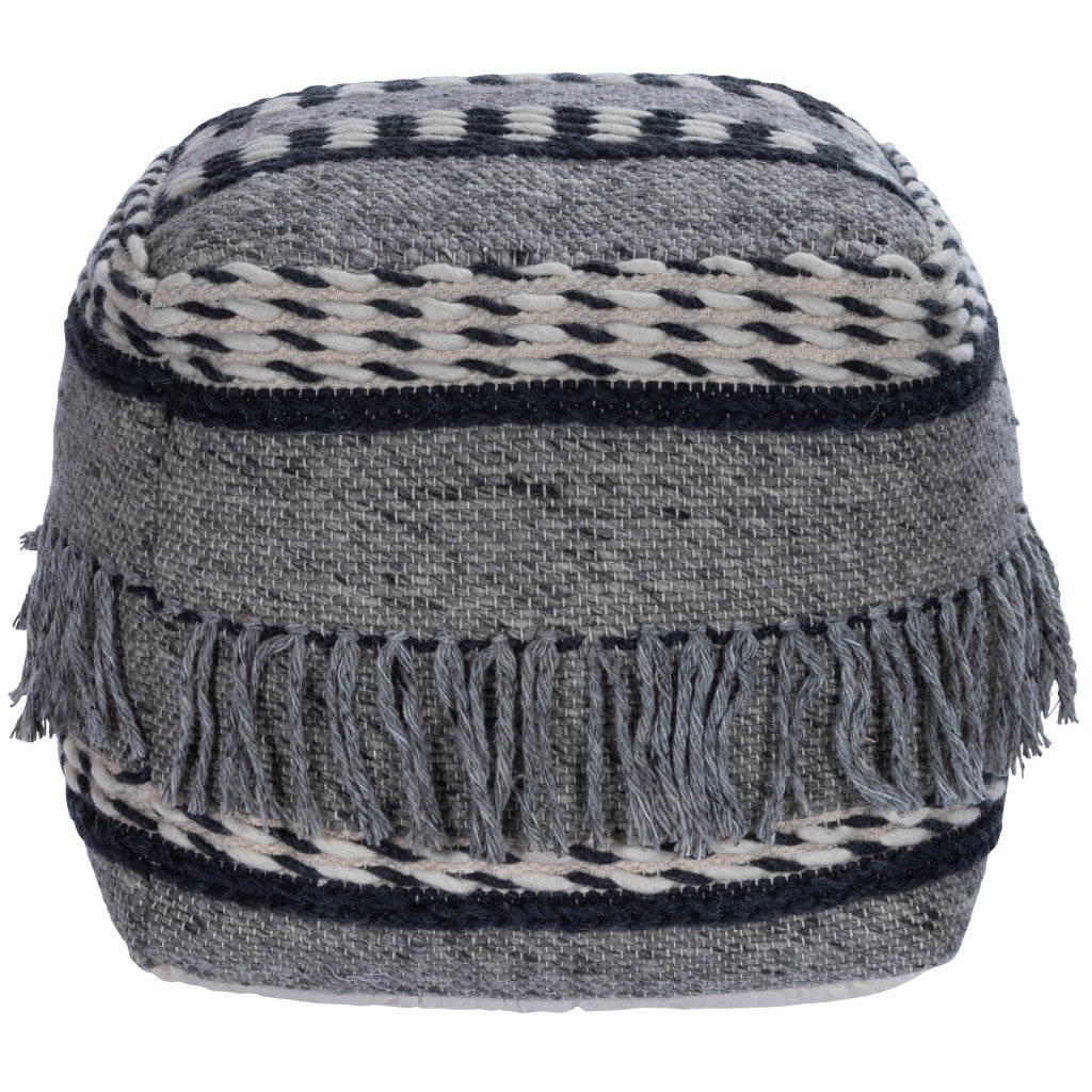 Boho Square Black and Gray Pouf Ottoman By Homeroots | Ottomans | Modishstore - 2