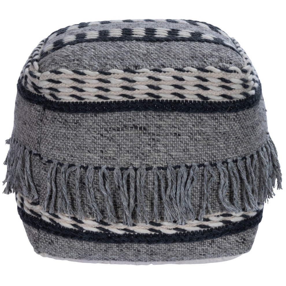 Boho Square Black and Gray Pouf Ottoman By Homeroots | Ottomans | Modishstore - 2