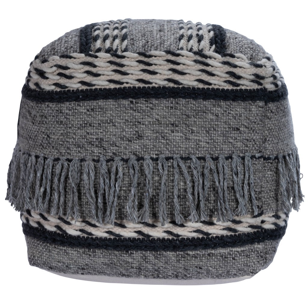 Boho Square Black and Gray Pouf Ottoman By Homeroots | Ottomans | Modishstore - 3
