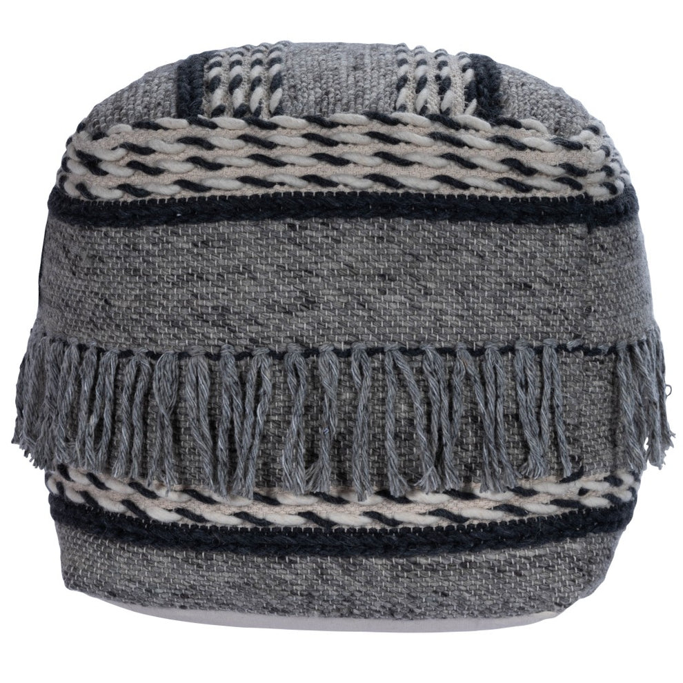 Boho Square Black and Gray Pouf Ottoman By Homeroots | Ottomans | Modishstore - 3