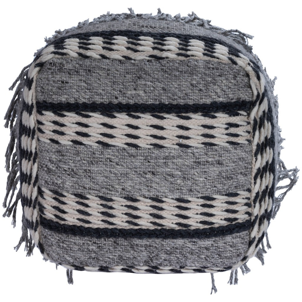 Boho Square Black and Gray Pouf Ottoman By Homeroots | Ottomans | Modishstore - 4