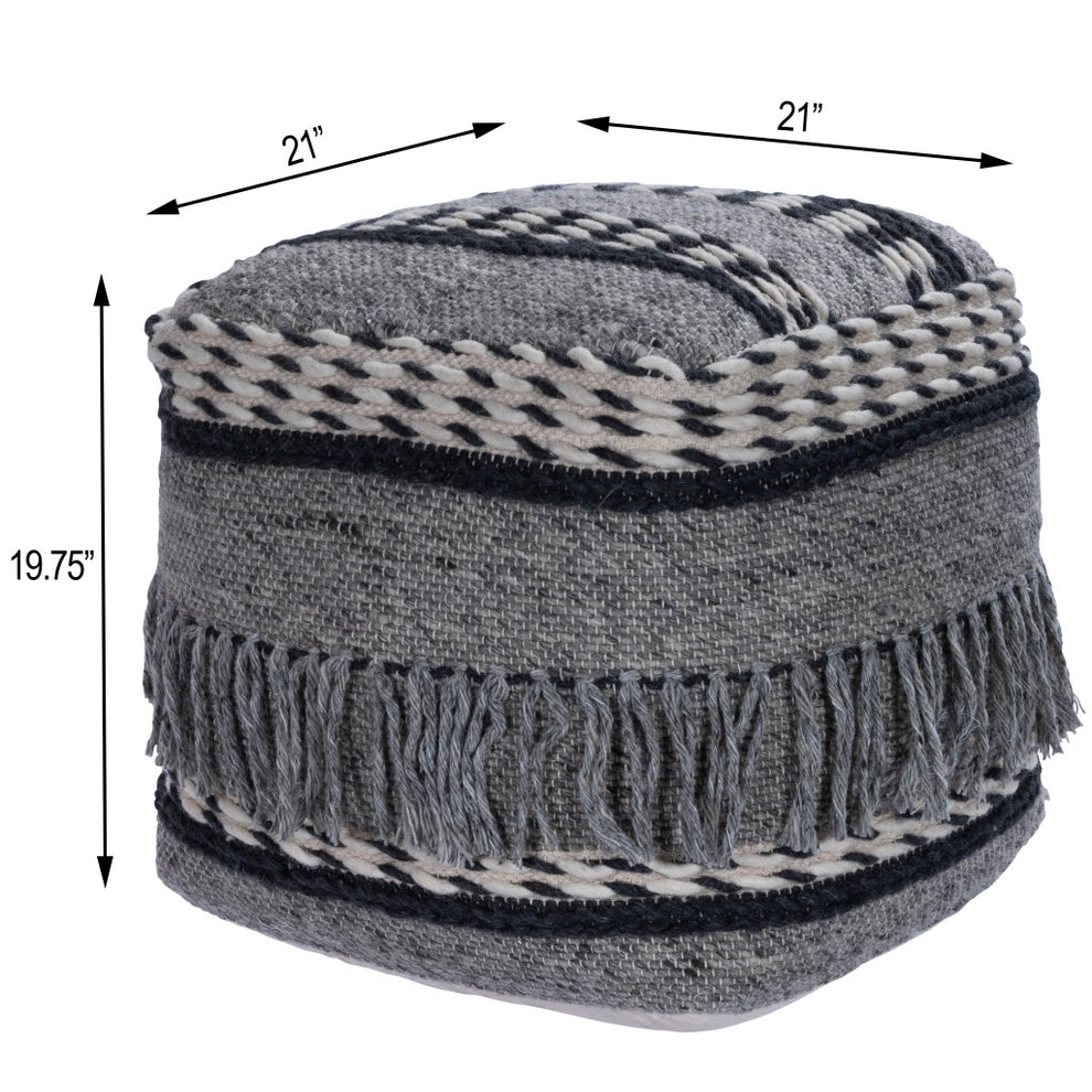 Boho Square Black and Gray Pouf Ottoman By Homeroots | Ottomans | Modishstore - 7