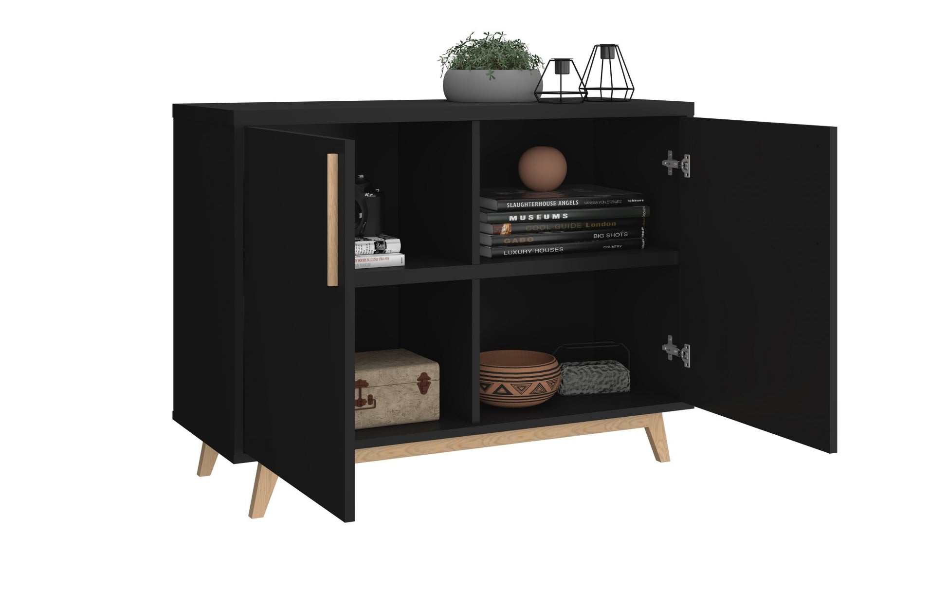 Modern Black And Natural Two Door Buffet By Homeroots | Sideboards | Modishstore - 3