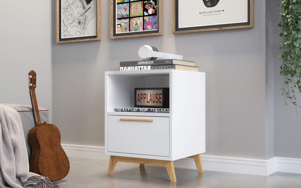 Modern White And Natural Flair Night Stand By Homeroots | Nightstands | Modishstore