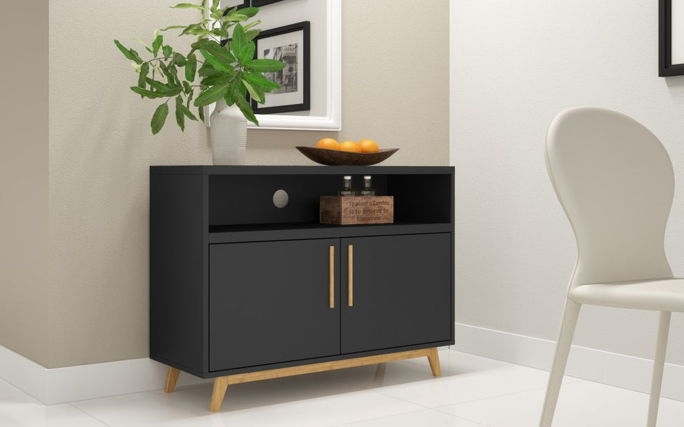 Modern Black And Natural Two Door Console Table By Homeroots | Cabinets | Modishstore - 2