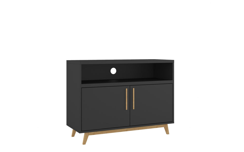 Modern Black And Natural Two Door Console Table By Homeroots | Cabinets | Modishstore - 3